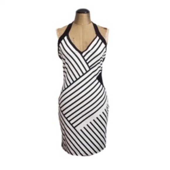 Black/White Striped Halter Bodycon Dress - Picture 5 of 5